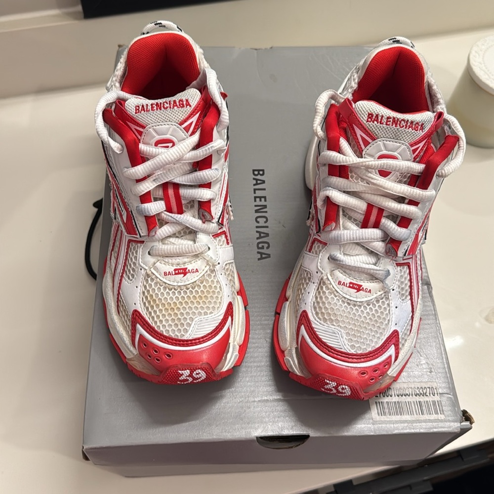 Balenciaga Red and White Runner Sneakers